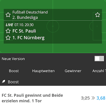 Boost bei Neobet zu St. Pauli gegen Nürnberg