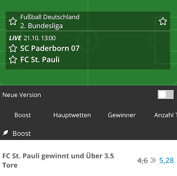 Quotenboost zu Paderborn gegen St. Pauli bei Neobet