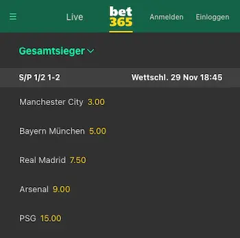 CL Sieg Quoten bet365