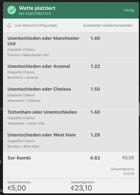 bet365 Kombiwette Premier League