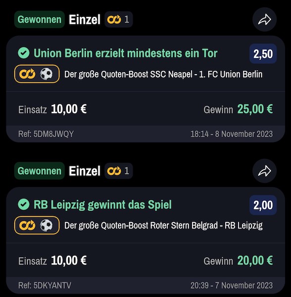 Vier gewonnene Quotenboosts in Folge bei Winamax
