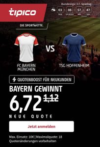 Bayern Hoffenheim Boost bei Tipico