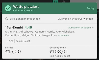 bet365 Wette platziert AO 2024