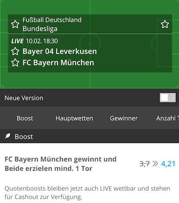 Boost zu Leverkusen gegen Bayern bei Neobet
