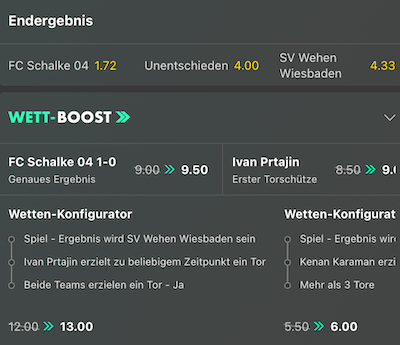 Schalke gegen Wiesbaden Boost bei bet365