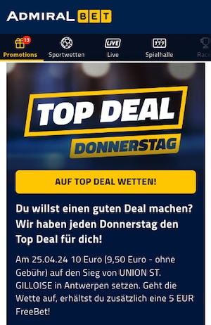 Top Deal Donnerstag bei Admiralbet