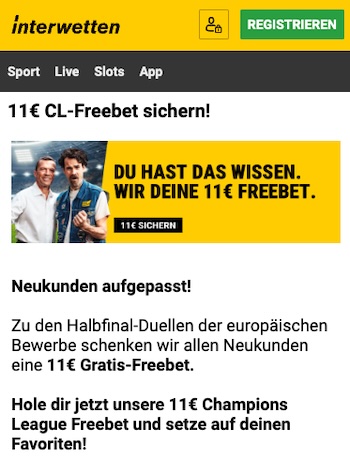 IW 11 € Freebet zur Königsklasse