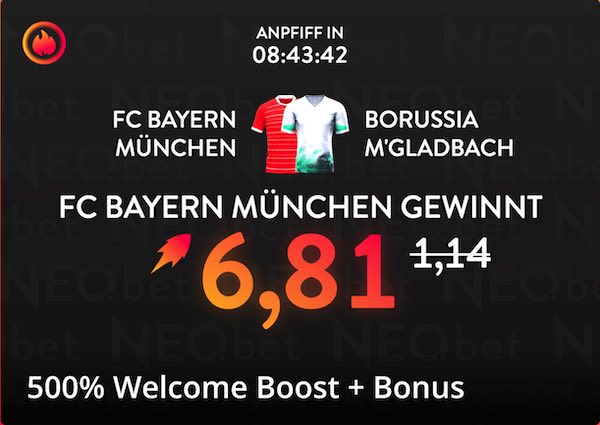 neobet boost auf fc bayern münchen gewinnt gegen borussia mönchengladbach