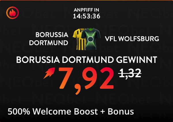neobet boost auf borussia dortmund gewinnt gegen den vfl wolfsburg