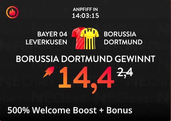 neobet boost auf borussia dortmund gewinnt gegen bayer 04 leverkusen
