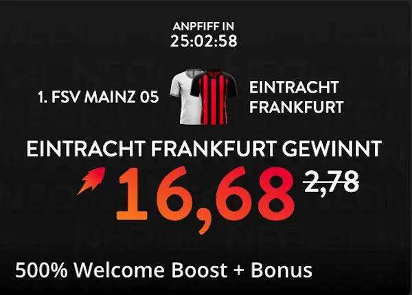 neobet boost auf eintracht frankfurt gewinnt gegen mainz 05