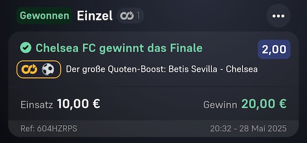 Chelsea gewinnt das ECL Finale und wir einen schönen goldenen Quotenboost 