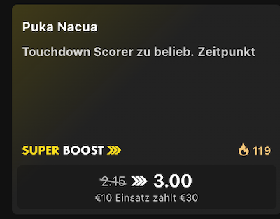 bet365 SuperBoost NFL 11.9.