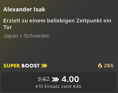 bet365 Boost zu Japan Schweden