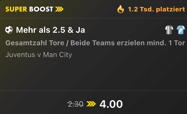 bet365 super boost zu juventus turin manchester city