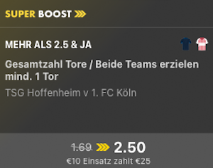 hoffenheim köln, bet365 superboost, 3.10.