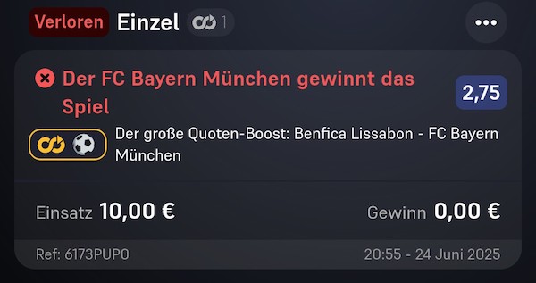 Bayern München verliert gegen Benfica und wir unseren goldenen Winamax Boost 