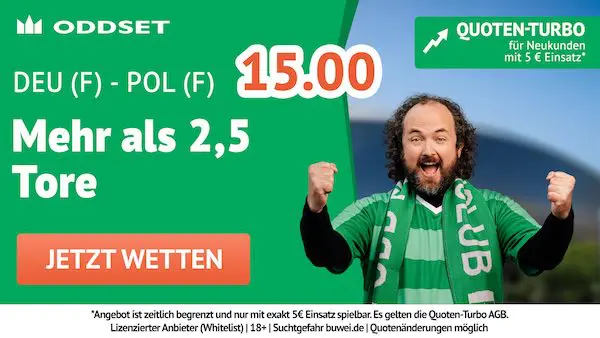 oddset quoten turbo auf mehr als 2,5 tore bei der frauen em deutschland polen