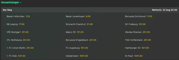 bet365 meisterquoten bundesliga 2025