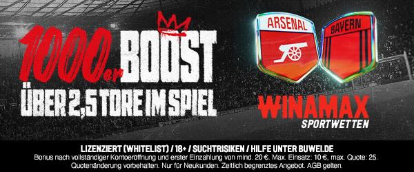 winamax boost auf über 2,5 tore bei arsenal bayern