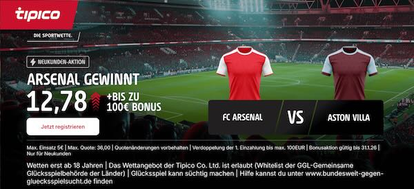 tipico boost auf arsenal gewinnt gegen aston villa