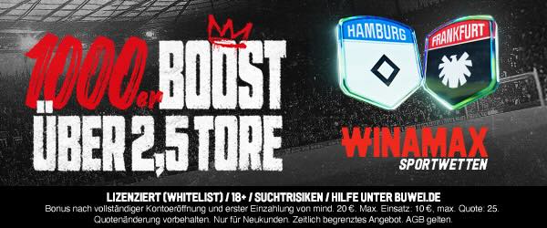 winamax boost auf über 2,5 tore bei hamburg frankfurt