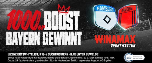 Winamax erhöhte Quote auf die Bayern im Spiel gegen HSV, 31.1.