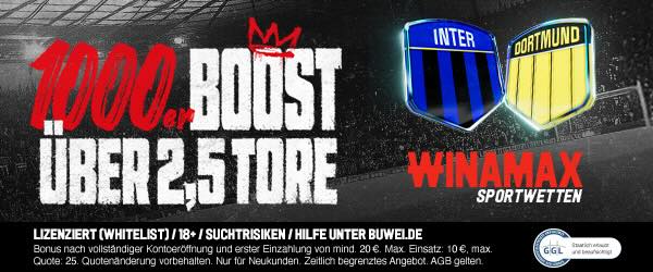 winamax boost auf über 2,5 tore bei dortmund inter