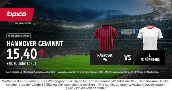 tipico boost auf hannover gewinnt gegen nürnberg