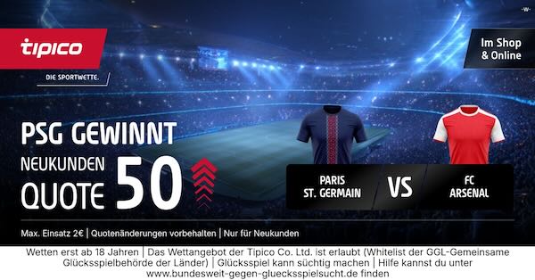 tipico boost auf psg gewinnt gegen arsenal
