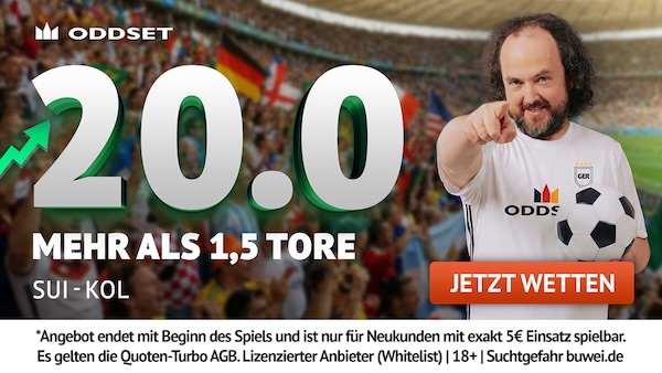 oddset quoten turbo auf mehr als 1,5 tore bei schweiz kolumbien