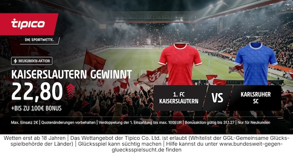 tipico boost auf kaiserslautern gewinnt gegen karlsruhe